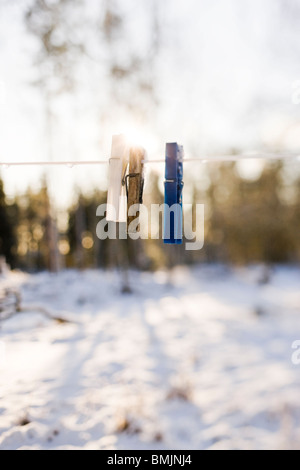 Penisola Scandinava, Svezia, Skane, vista della linea di lavaggio con molletta da bucato Foto Stock