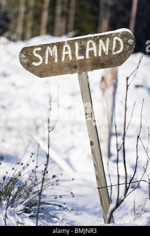Penisola Scandinava, Svezia, Skane, vista del cartello stradale in inverno, close-up Foto Stock