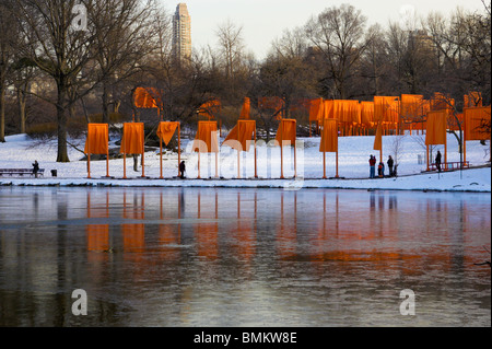 I cancelli circondano il lago nel Central Park di New York Foto Stock