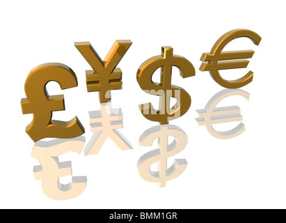 Segni di valuta isolato su bianco. Foto Stock