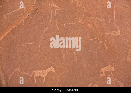 Petroglyph a Twyfelfontain, Namibia. Foto Stock