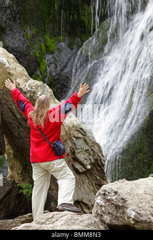 Al Powerscourt Waterfall, Co. Wicklow, Repubblica di Irlanda Foto Stock