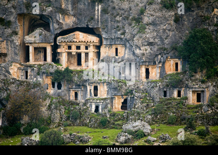 Rock necropol di Pinara città antica, Lycia Turchia Antalya Foto Stock