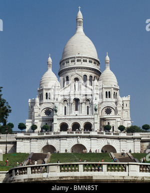 Montmartre, Paris, Francia. Basilica del Sacre Coeur, costruito 1875+ a Paul Abadie i progetti. Neo-bizantino Foto Stock