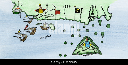 Calcutta e la costa meridionale dell'India, da Juan de la cosa la mappa, 1500. Colorate a mano la xilografia Foto Stock