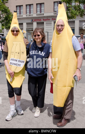 I vegetariani vestite come le banane partecipare il Veggie Pride Parade in New York City. Foto Stock