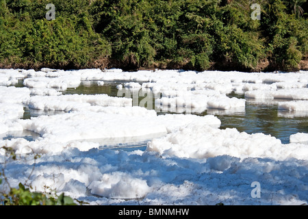 La contaminazione del fiume Tiete a São Paulo Brasil Foto Stock