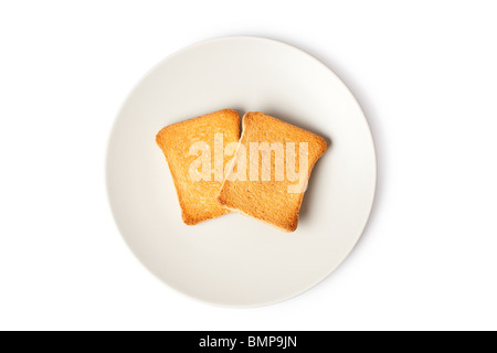 Tostare il pane su sfondo bianco Foto Stock