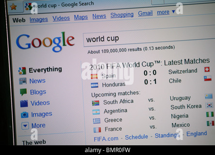 La Coppa del Mondo FIFA risultati cercati e visualizzati sul motore di ricerca Google Foto Stock
