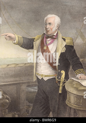 Charles John Napier (1786-1860) sulla mano incisione colorata dal 1800s. Scottish naval officer. Foto Stock