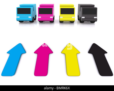 CMYK per vetture con frecce. 3D Foto Stock
