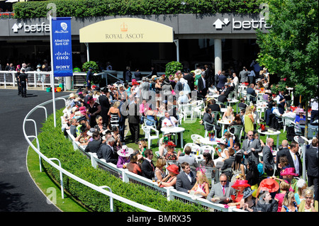 Vista di gara agli spettatori in tribuna il contenitore durante la terza giornata del Royal Ascot 2010 Foto Stock