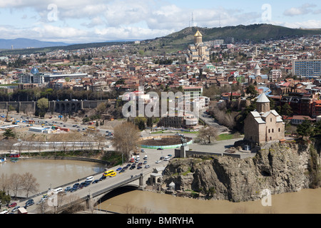 Vista dal castello di Narikala di Tbilisi, Georgia Foto Stock