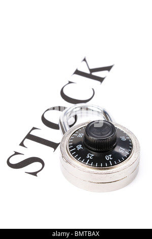 Headline stock e la serratura e concetto di protezione finanziaria Foto Stock