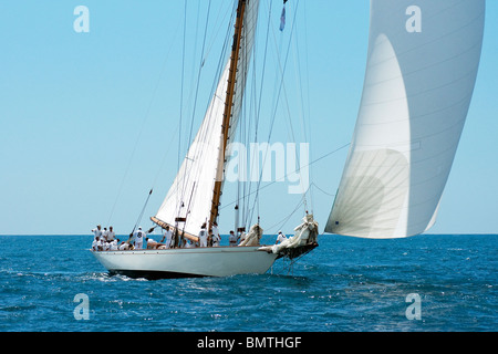 Yacht classico Moonbeam IV con spinnaker racing al Voiles d'Antibes 2010 Foto Stock