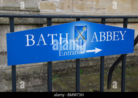 Cartello che indica l Abbazia di Bath, Bath Regno Unito Foto Stock