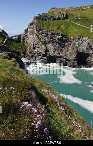 Tintagel Castle e Tintagel Haven, Cornwall, Inghilterra Foto Stock