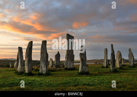 Le pietre permanente a Callanish all'alba, isola di Lewis, Scozia Foto Stock