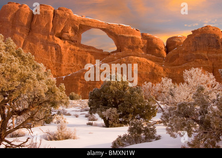 Inverno nel Parco Nazionale di Arches nel sud-ovest del deserto dello Utah STATI UNITI D'AMERICA Foto Stock