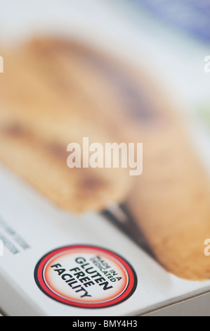 Realizzato in un senza glutine stabilimento alimentare etichettatura di pacchetto Foto Stock