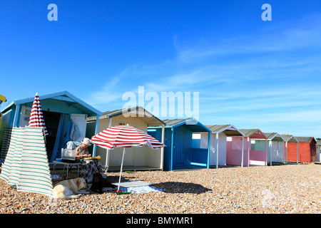 Regno Unito west sussex rustington capanne sulla spiaggia Foto Stock