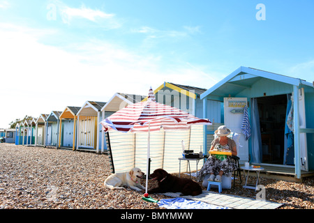 Regno Unito west sussex rustington capanne sulla spiaggia Foto Stock