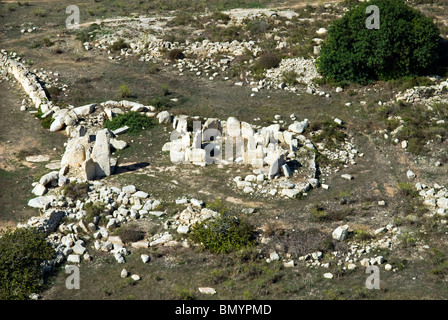 Sito archeologico, tempio megalitico di Hagar Qim,UNESCO World Heritage Site, Vista Aerea, isola di Malta, la Repubblica di Malta. Foto Stock