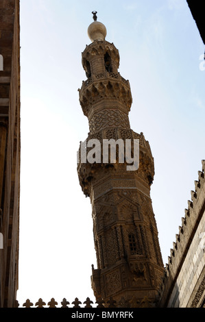 Il minareto a Al-Azhar moschea , il Cairo islamica , Egitto Foto Stock