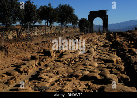 Arco romano della capara o caparra. Modo d'argento o Via de la Plata, Caceres provincia, regione Estremadura, Spagna Foto Stock