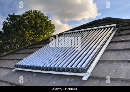 Energia solare. Solari Sottovuoto/tubi evacuati su un interno sul tetto della casa nel Regno Unito Foto Stock