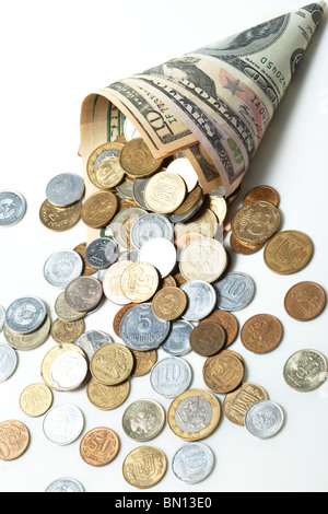 Avvisatore acustico da dollar denominazioni con belle monete Foto Stock