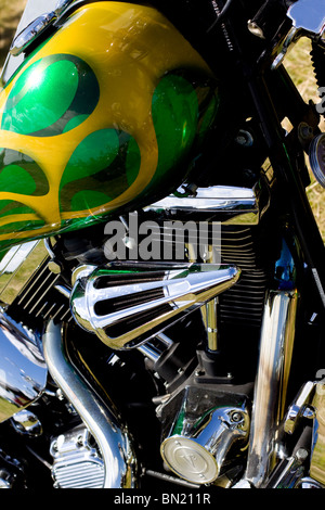 Un immagine astratta di un serbatoio di carburante e Chrome su una Harley Davidson Motor bike Foto Stock