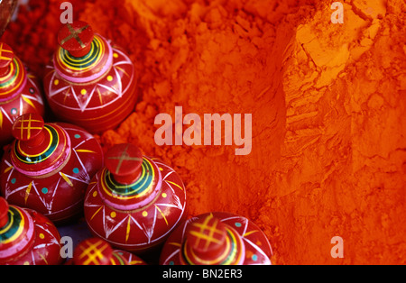 Polveri colorate sul display a Pushkar Fair Pushkar India Foto Stock