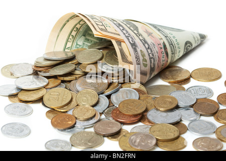 Avvisatore acustico da dollar denominazioni con belle monete Foto Stock