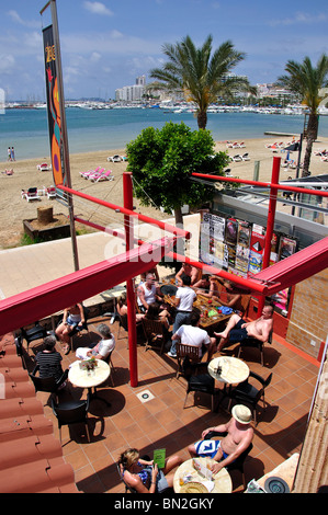 Il ristorante Promenade, Platja de s' Arenal, Sant Antoni de Portmany, Ibiza, Isole Baleari, Spagna Foto Stock