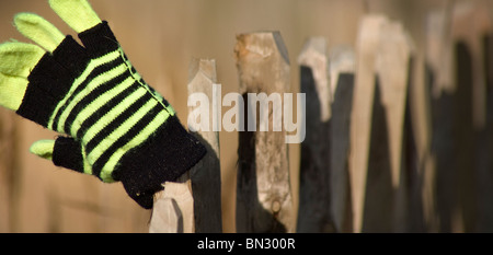 Perso il guanto sulla recinzione Foto Stock