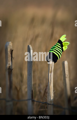 Perso il guanto sulla recinzione Foto Stock