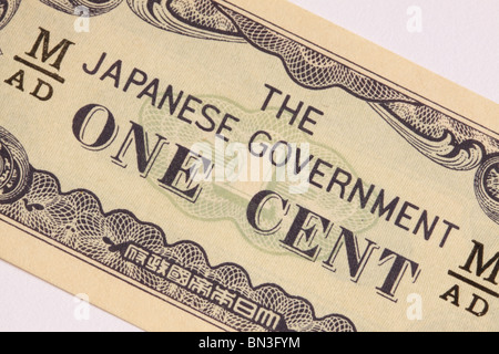 Il governo giapponese ha rilasciato 1 cent centesimi di dollari nota banca moneta emessa durante la Seconda Guerra Mondiale nei territori occupati di Sud Est asiatico Foto Stock