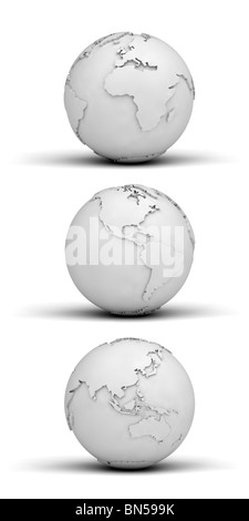 In tre diverse viste del globo realizzati al di fuori della carta Foto Stock