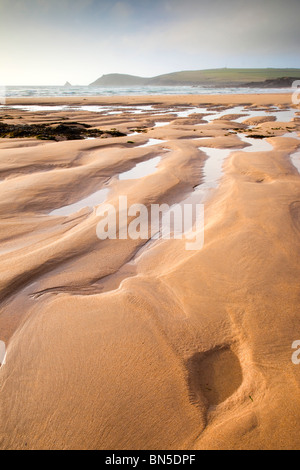 Constantine Bay; Cornovaglia; increspature di sabbia sulla spiaggia Foto Stock