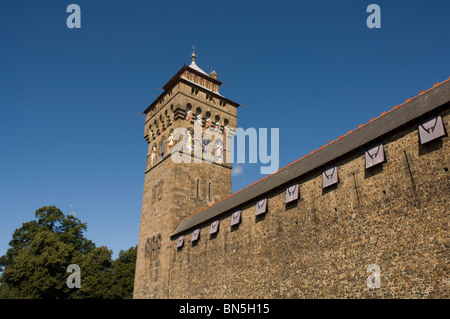 Clock Tower, Castello di Cardiff, Cardiff, Galles, Regno Unito, Europa Foto Stock