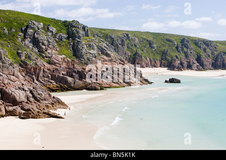 Porthcurno Beach in West Cornwall, Regno Unito. Foto Stock