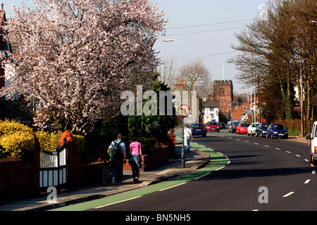 Regno Unito, Inghilterra, Cheshire, Stockport, Cheadle, Wilmslow Road, Primavera Foto Stock