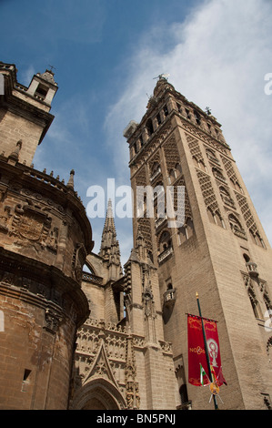 In Spagna, la provincia di Cadiz Cadice, Siviglia. Gotica Cattedrale di Sevilla e Giralda Renaissance torre campanaria. Foto Stock