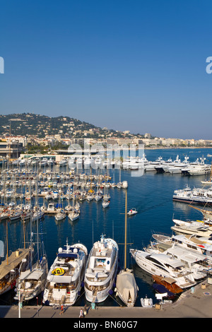 Elevata vista sul Vieux Port, Porto Vecchio, Cannes, Provence-Alpes-Côte d'Azur, in Francia Foto Stock