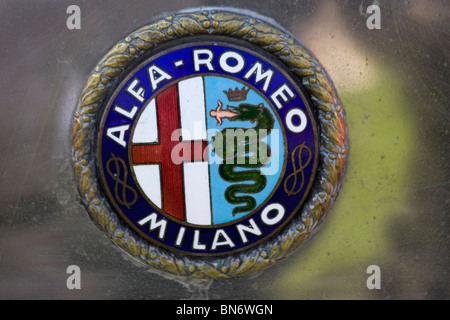 Alfa Romeo badge su Alfa Romeo classici a proprietari di club rally Foto Stock