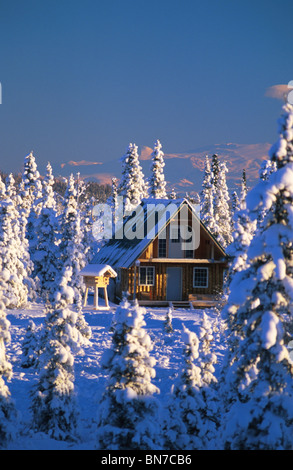 Cabin & Cache vicino a Glenn Hwy Alaska inverno scenic Foto Stock