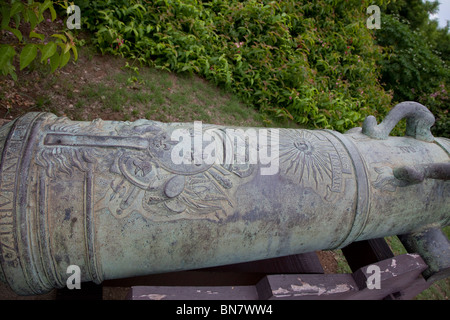 Canna di cannone a el Morro fort sandiago de Cuba, Cuba, dei Caraibi. Foto Stock