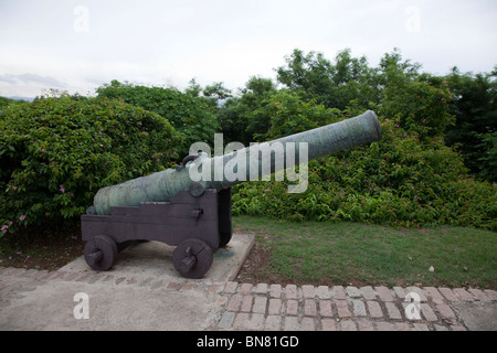 Canna di cannone a el Morro fort sandiago de Cuba, Cuba, dei Caraibi. Foto Stock