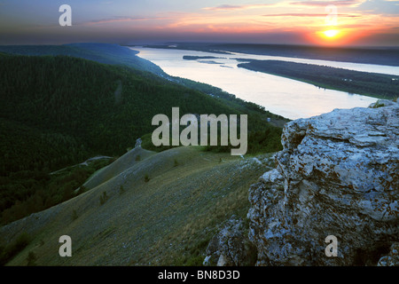 Tramonto sul fiume Volga in russo nel Parco Nazionale di 'Samarskaya Luka' Foto Stock